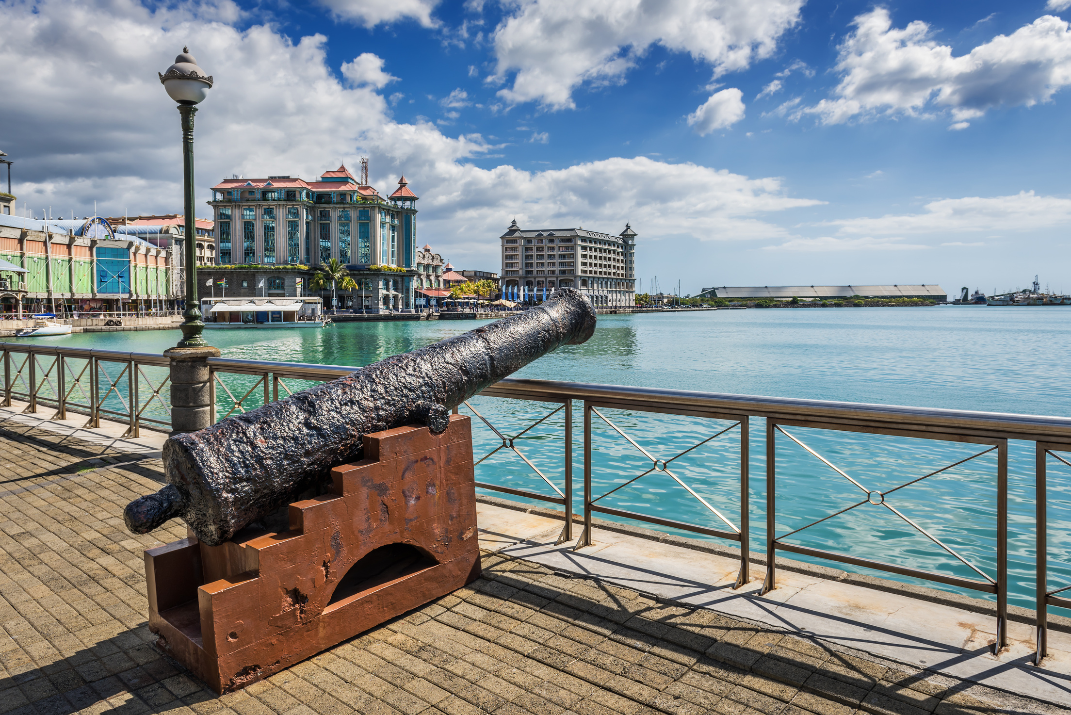 Old cannon on the promenade at Caudan Waterfront, Port Louis