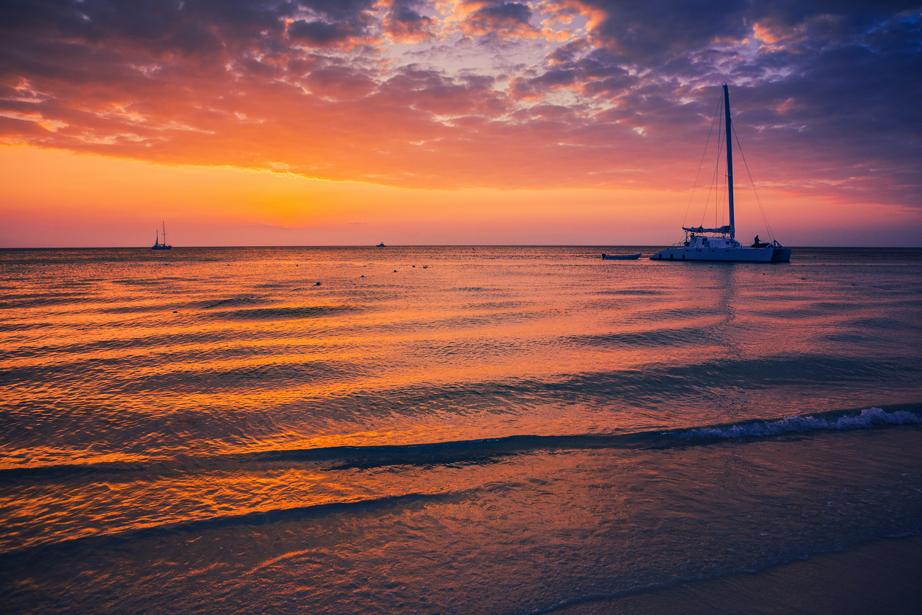 Catamaran at sunset